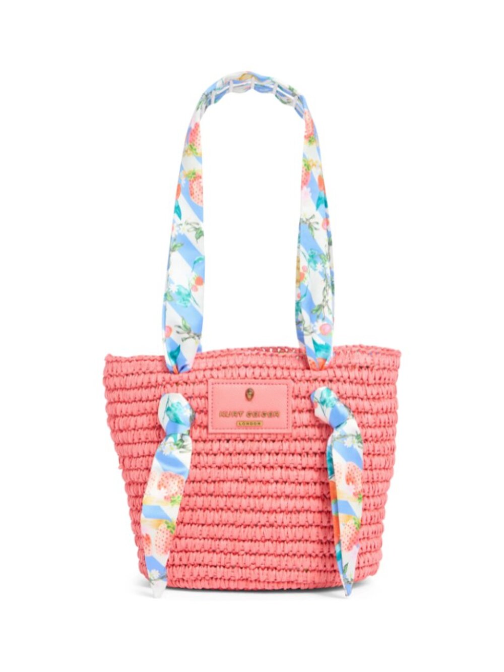 NWT Kurt Geiger London Small Scarf Raffia Straw Tote Bag Pink Multicolor